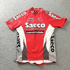 Vintage Cannondale Saeco Cycling Jersey Mens Medium Red Made USA Short Sleeve