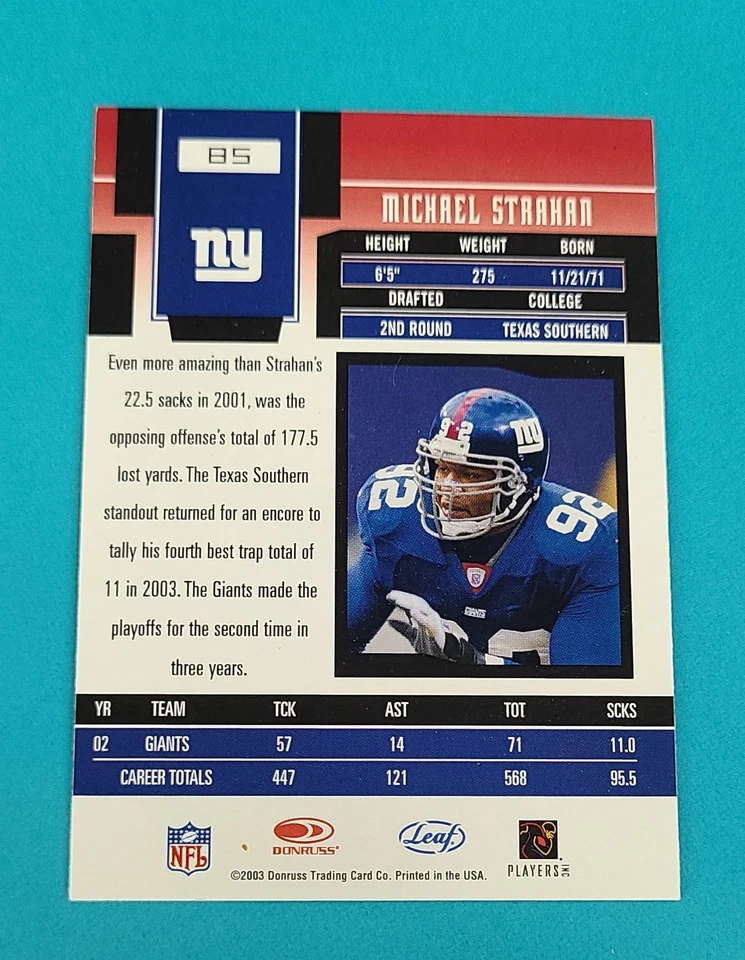 2003 Leaf Certified Materials #85 Michael Strahan Card Buy 10+ 50% Off F1 - Image 2 of 2
