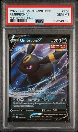 2022 POKEMON SWSH BLACK STAR PROMO V HEROES TINS #203 UMBREON V PSA 10