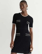 J Crew Short Sleeve Cable Knit Sweater Dress XS Black White A Line