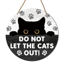 Do Not Let Cat Out Door Sign, Cat Hanging Sign for Home Front Door Porch Bewa...