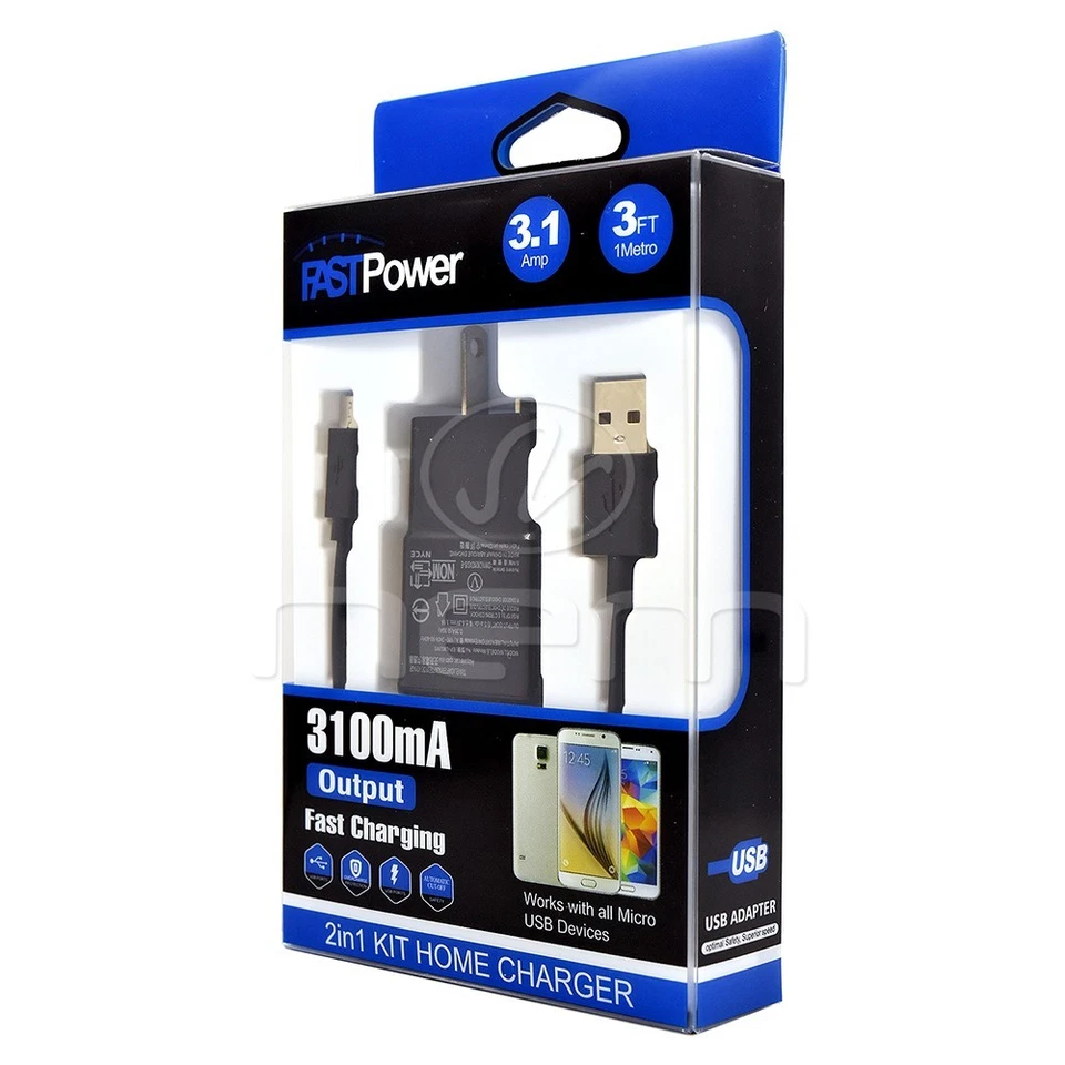 Heavy Duty Black Color Wall Travel 3.4A Charger AC Adapter & MicroUSB 4 Ft Cable - Image 3 of 3