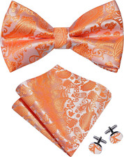 Mens Paisley Bow Tie Handkerchief Jacquard Woven Adjustable Pre-Tied Bowties Poc