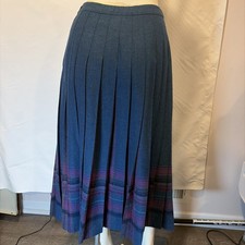Vintage Pendleton Blue Pleated Virgin Wool Midi Skirt 10 USA
