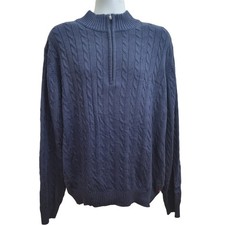 Izod Cable Knit Jumper Men's XXL Navy Blue 1/2 Zip Cotton Sweater Casual Classic