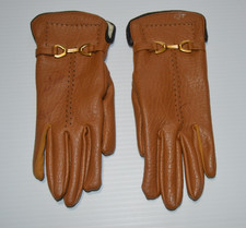 Vintage Women's Fine Cognac Faux Leather Fleece Lined Gloves Fits Small/Medium