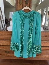 Weissman Turquoise Sequin Dress Dance Costume With Short Body Suit M/Adult MA