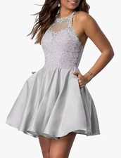 Silver Prom Sweet 16 Quinceneara Dress with pockets And Rhinestones Size 4