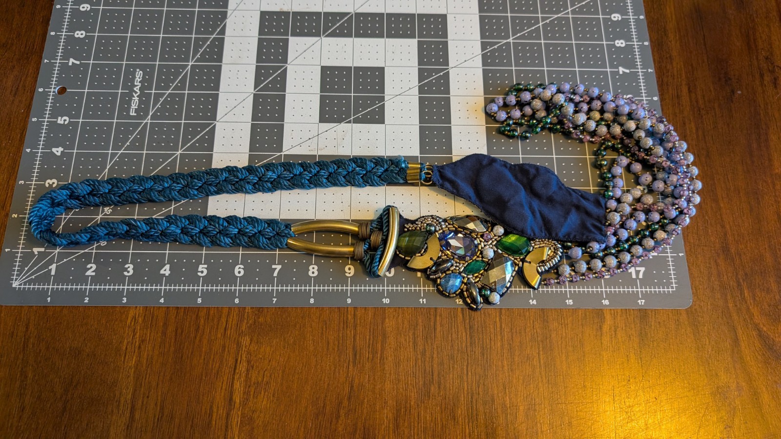 Mixed Materials Artisan Statement Necklace Blue P… - image 9