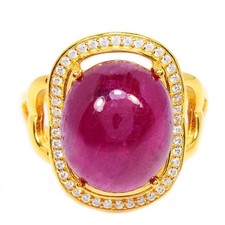 925 STERLING SILVER RING GENUINE PINK RED RUBY OVAL CABACHON GEMSTONE SIZE 7.75