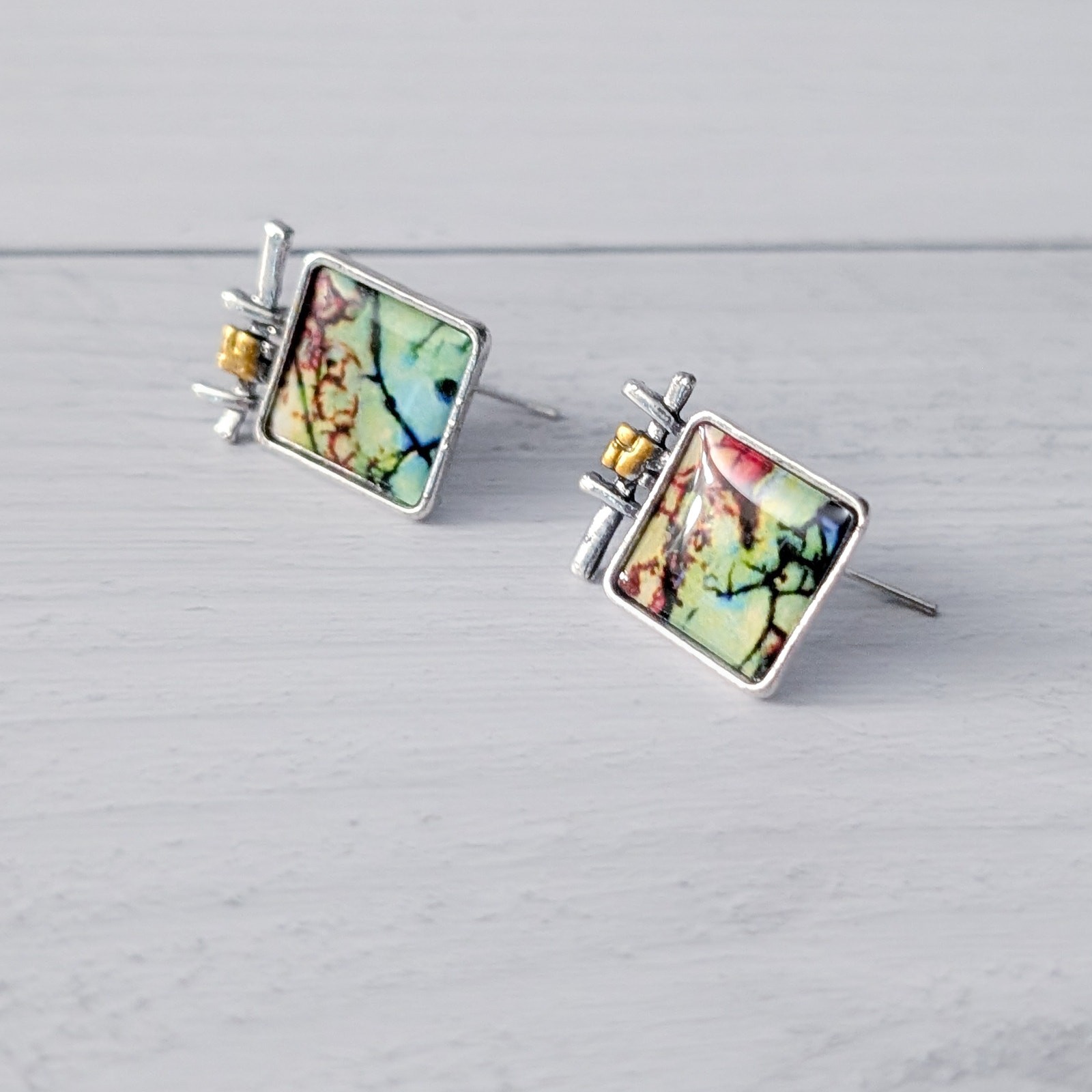 Statement Hook Dangle Earrings - Multi Colored & … - image 5