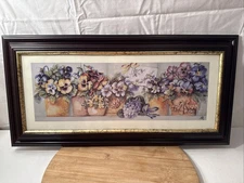 picture with goldish trim and brown frame Flora Print 12 x 23 1/2