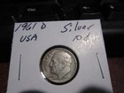 USA - 1961 D -  10 Cent Dime American Coin - 90% Silver