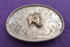 VTG Old West Horse Western Silversmiths Sterling Silver Engraved Belt Buckle