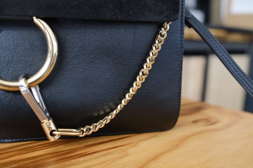 Chloe Purse - Shoulder Bag, Gold Chain, Black Suede, Black Leather - Picture 12 of 14