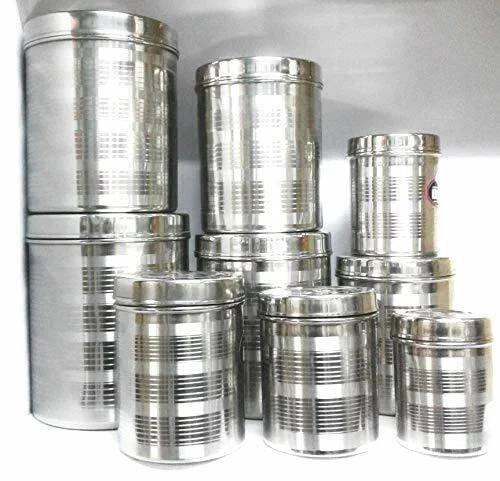 Stainless Steel Dibba Containers Jars 9 Pcs Set 500 ml to 5 kg Capacity Size