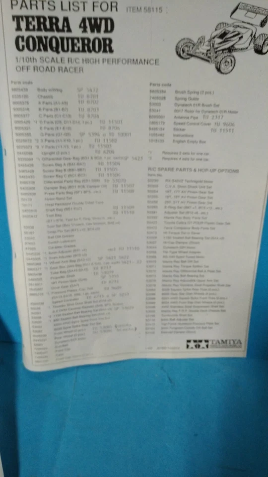 TAMIYA 58115 TERRA 4WD CONQUEROR BREAK DOWN + PARTS LIST 1/10 CARS RC - Immagine 2 di 2