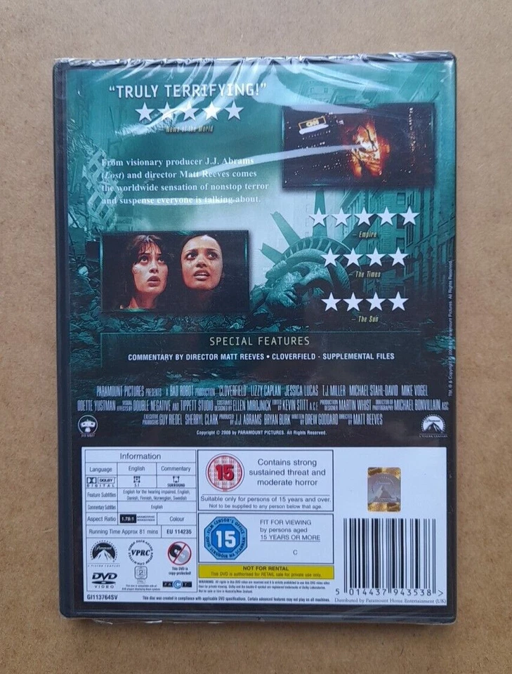 Cloverfield DVD - Lizzy Caplan 2008 Sci-Fi Horror Disaster Film - New & Sealed - Image 3 of 4