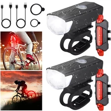 2 Set USB Rechargeable LED Bicycle Headlight Bike Front Rear Light Cycling Lamp