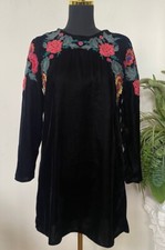 Zara Trafaluc Black Velvet Multicolor Floral Embroidered Dress Size M EUC, $79