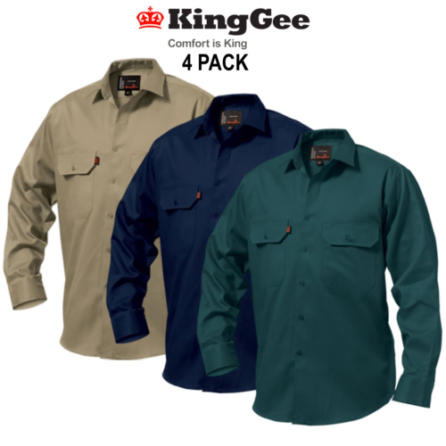 KingGee 4 Pack Open Front Drill Shirt Reinforced Stitching Tough Workwear K04010 - Photo 1 sur 4