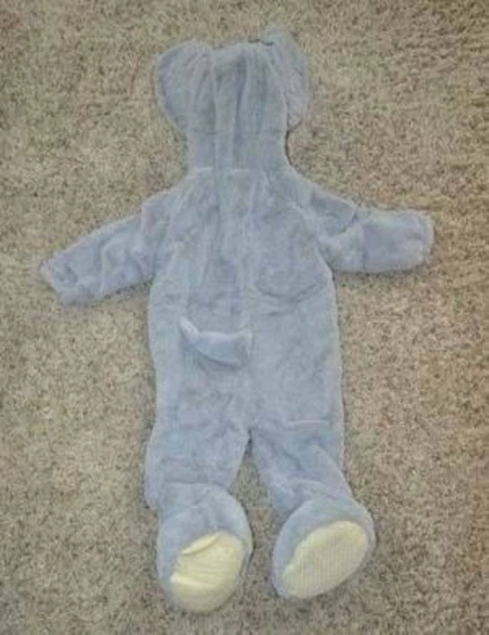 Macacão de pelúcia com capuz cinza fantasia de Halloween bebê elefante 6/12 meses 1 peça - Imagem 3 de 4