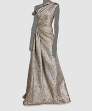 $3990 Lela Rose Women's Gold Metallic Off The Shoulder A-line Gown Dress Size 0