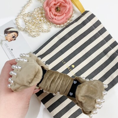 Lele Sadoughi Desert Tan And Pearl Studded Headband With Dust Cover Lele Sadoughi | Accessories | Lele Sadoughi Desert Tan Pearl  main image 4