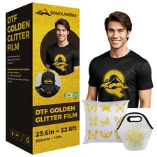 DTF Golden Glitter Film 23.6" x 32.8ft Direct to Transfer Film Cold Peel USA