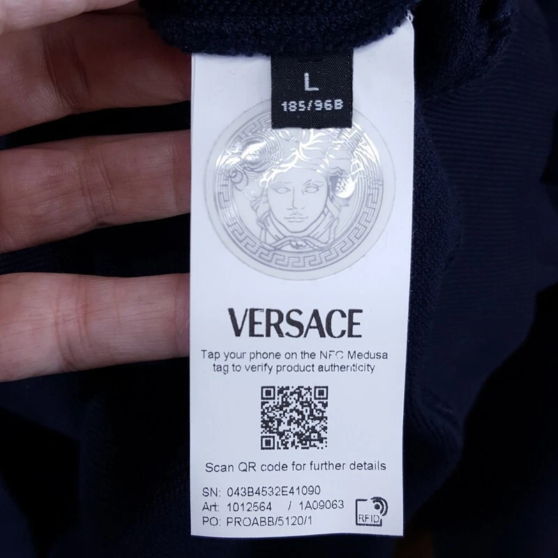 Felpa con cappuccio uomo VERSACE pullover grande blu anni 90 ispirazione vintage logo piastrelle $1225