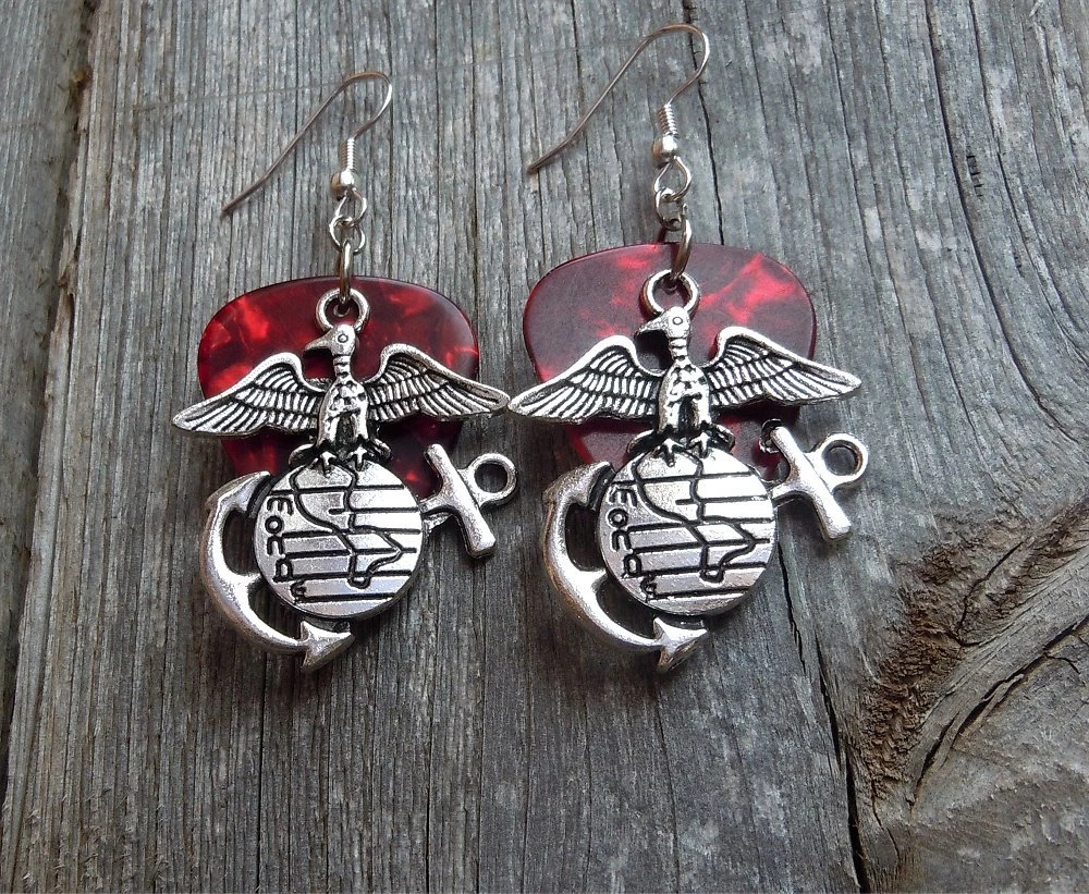 Handcrafted Sterling Silver Marine Corps Earrings 34 x 34 with   Marine  Corps Rings