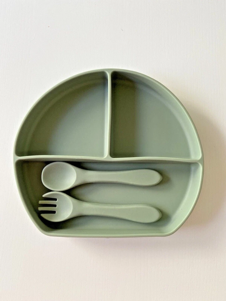 Silicone Suction Plate With Cutlery BPA Free Baby Children Toddler Feeding Set - image 2 of 4