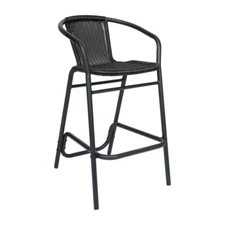 All Weather Restaurant Barstool With Black PE Rattan & Black Metal Frame