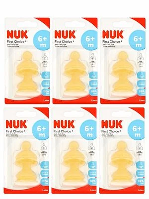 NUK First Choice+ Latex Teat Size 2,Large Hole 6 Months - Pack of 6