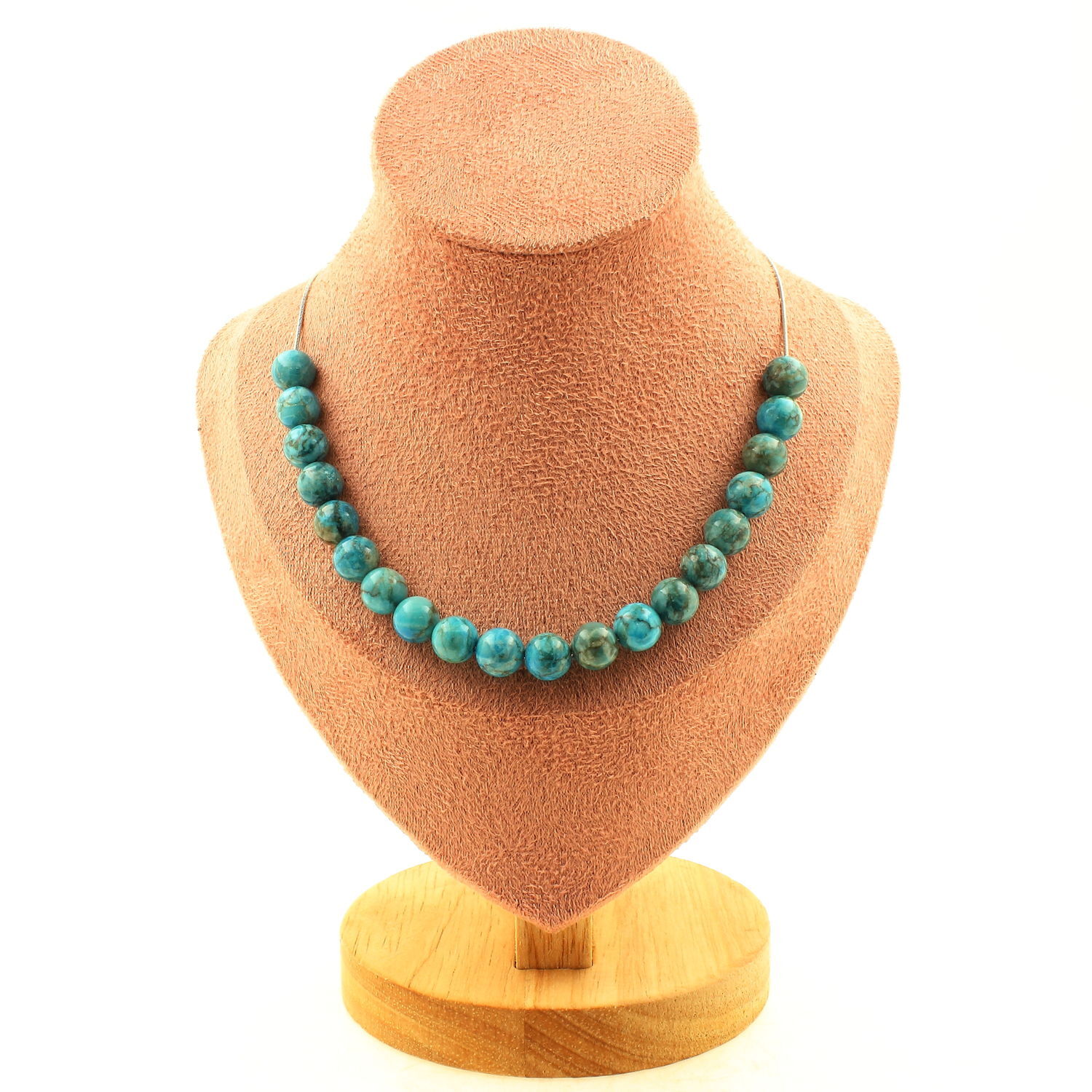 Collier en turquoise d'Afrique 8 mm, chaine acier inoxydable anti-ternissement