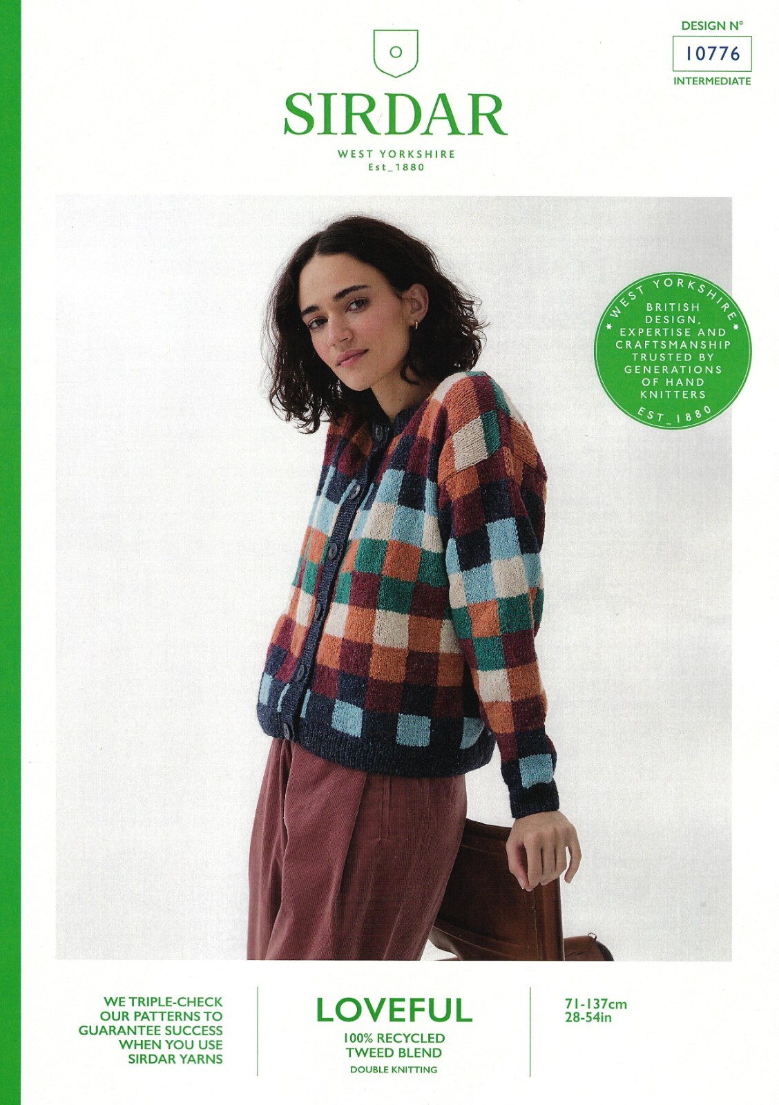Sirdar DK Knitting Pattern - 10776 Ladies Checked Cardigan