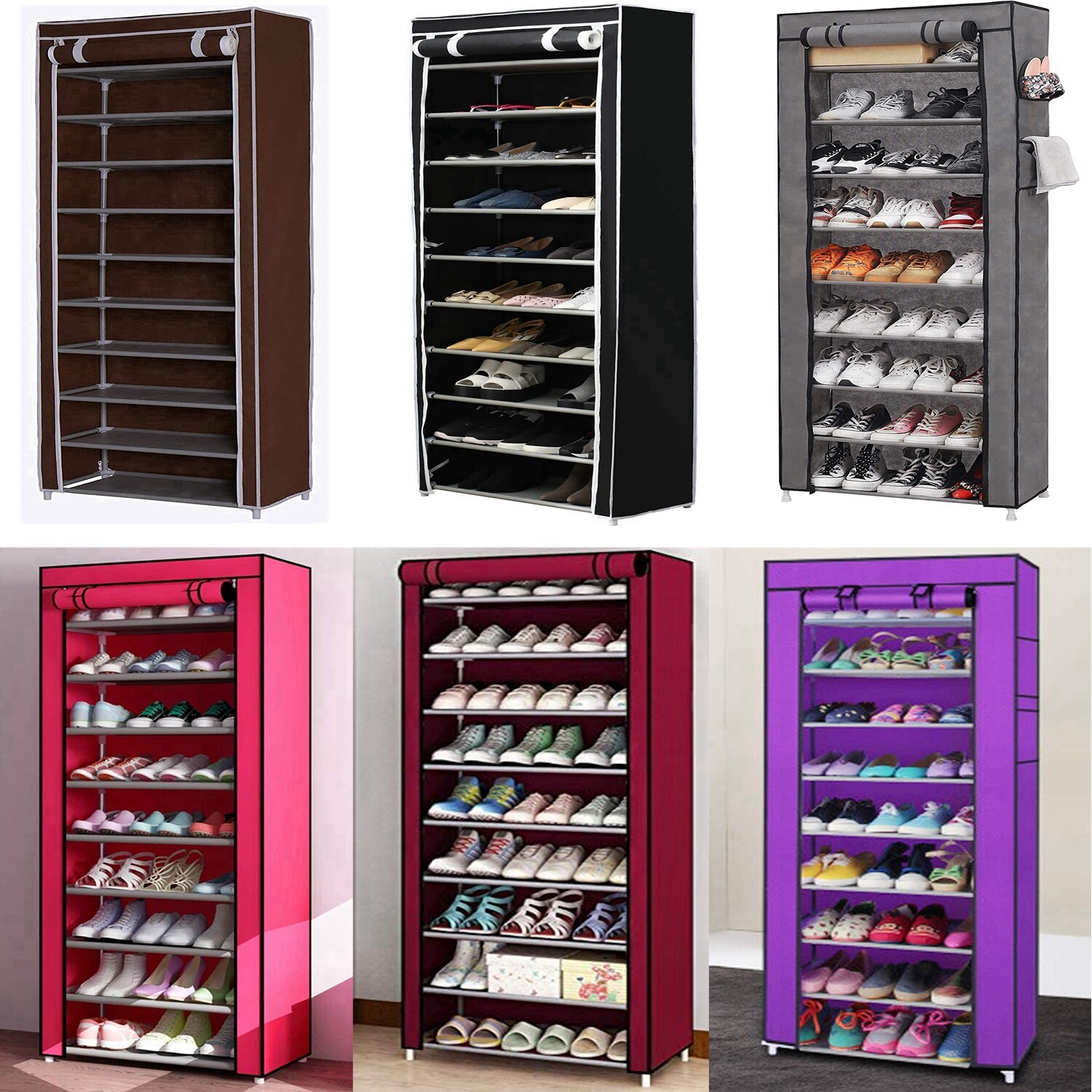 10 Tiers Shoe Rack Closet Shoe Storage Cabinet Organizer W Dustproof Cover For Sale Online Ebay