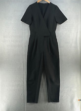 Topshop Womens Jumpsuit 4 S/M Black Short Sleeve Office V Neck Faux Belt