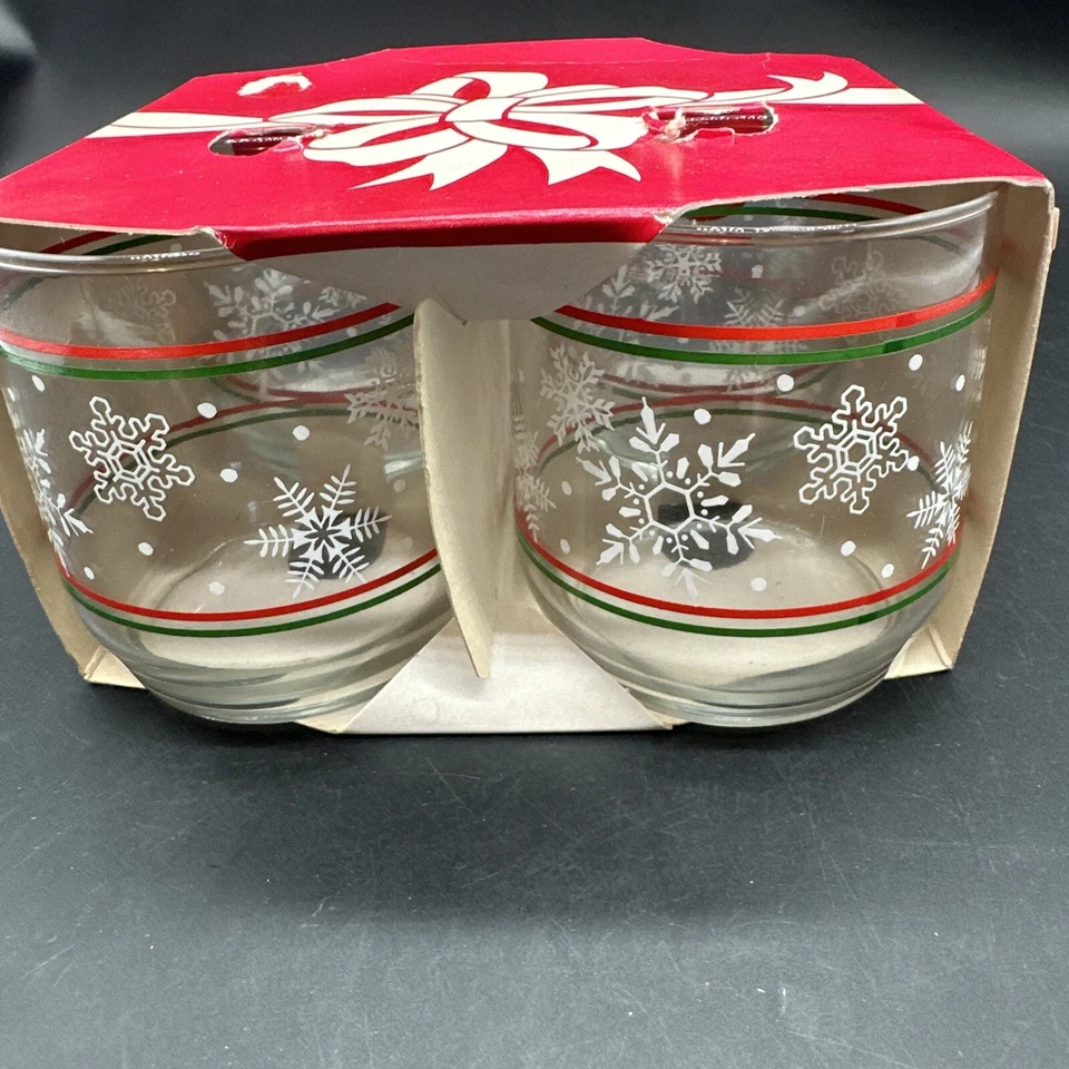 Set of 4 Libbey Double Old Fashioned Glasses Snowflakes 14 oz New in Box Vintage - Image 3 of 4