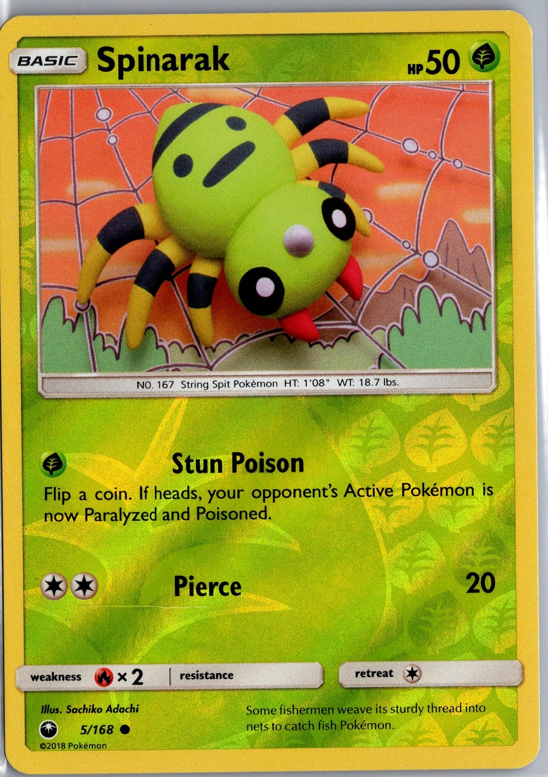 Spinarak 5/168 Reverse Holo Pokemon Card: Celestial Storm (2018) LP