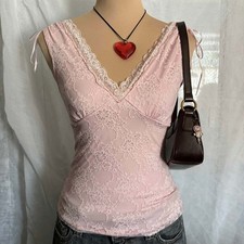 vintage y2k coquette fairycore pink beaded lace top