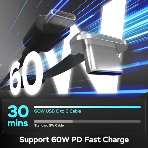 USB C to USB C Cable 60W, 6ft Type C Charging Cord, Flat 90-Degree C-Port,Typ... - Picture 3 of 8