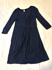 Old Navy Black Solid Ruched Knit Fit & Flare V-Neck 3/4 Sleeve Dress XS
