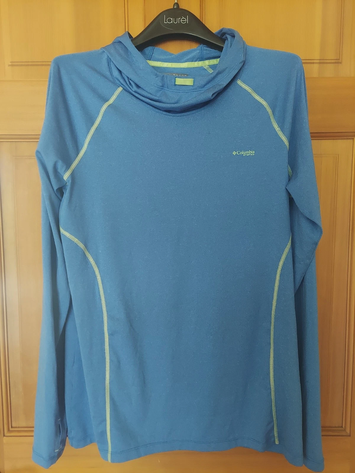 Columbia PFG Hoodie Wmns Large Blue Omni-Shade Sun Protection Long Sleeve Shirt