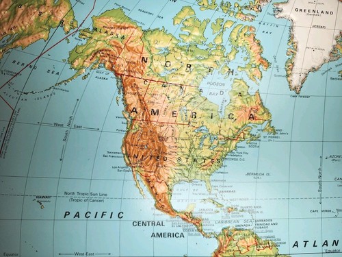 Rara coppia di A.J. vintage Nystrom Rilievo Rialzato U.S.A. e Mappe del Mondo ca. 1960 NOS - Foto 3 di 14