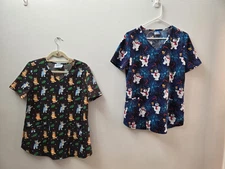 Lot Of 2 Christmas Holiday Scrub Tops Small Mixed Brands Bluey / Frosty Snowman