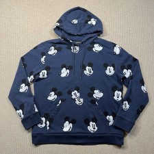 Disney Hoodie Medium Blue Mickey Mouse All Over Sweatshirt Pullover