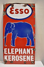 Vintage ESSO Elephant Kerosene Porcelain Enamel Sign India 1950s Petrol Oil "R13