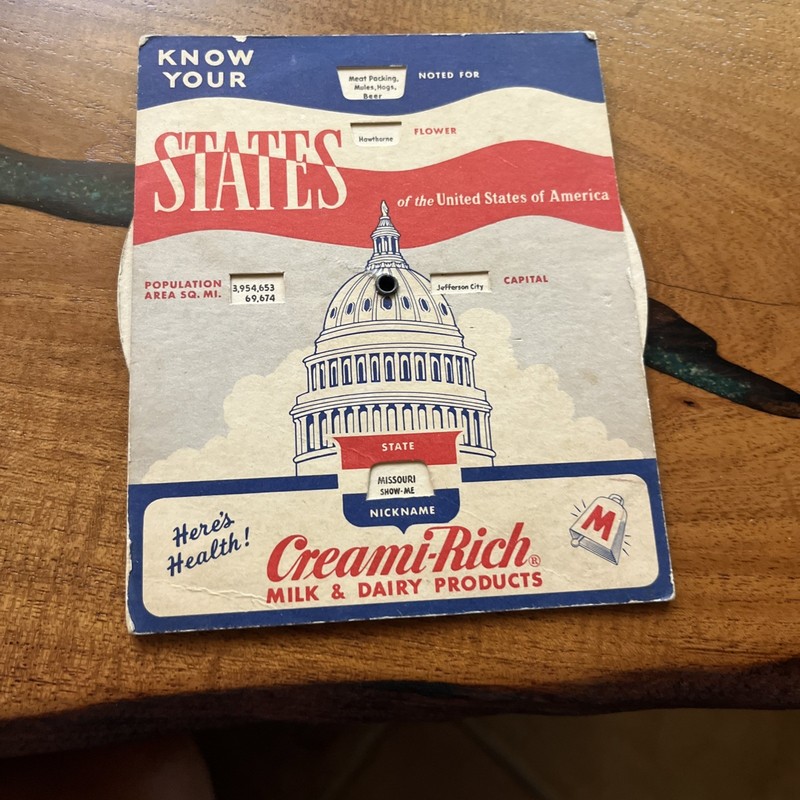 1957 Creami-Rich Know Your STATES Wheel.