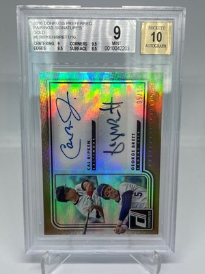 2016 Donruss Cal Ripken / George Brett Signatures Gold Autograph #05/10 BGS 9/10